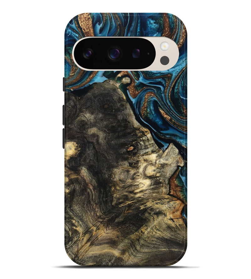 Pixel 9 Pro XL Wood Live Edge Phone Case - Maxine (Teal & Gold, 801117)
