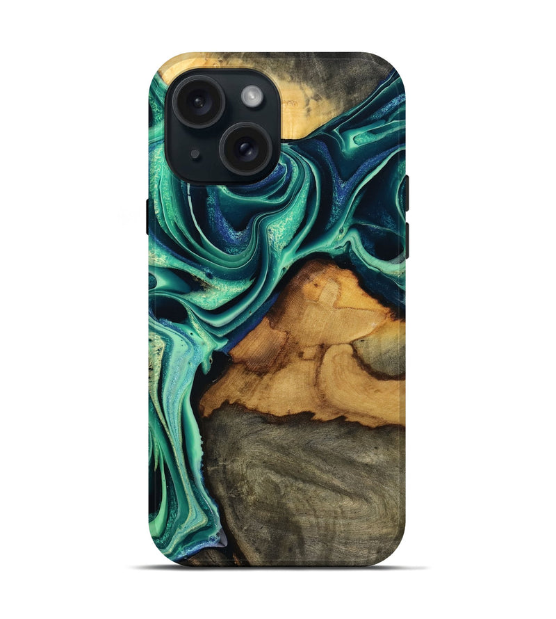 iPhone 15 Wood Live Edge Phone Case - Jream (Green, 801119)