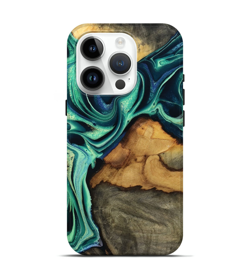 iPhone 15 Pro Wood Live Edge Phone Case - Jream (Green, 801119)