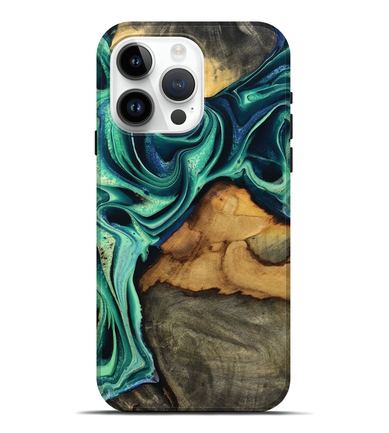 iPhone 15 Pro Max Wood Live Edge Phone Case - Jream (Green, 801119)