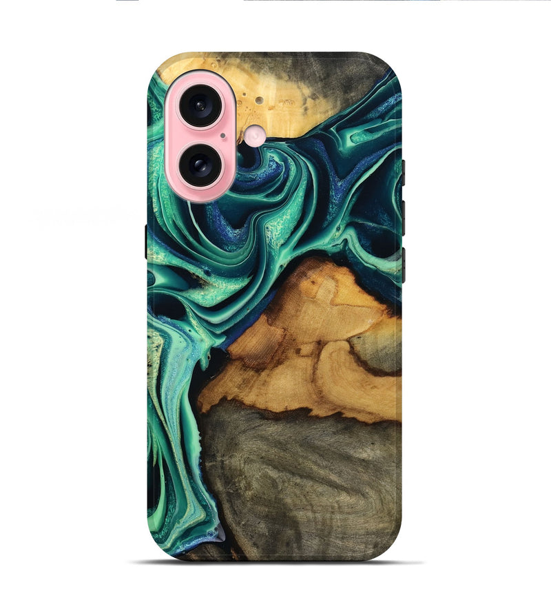 iPhone 16 Wood Live Edge Phone Case - Jream (Green, 801119)