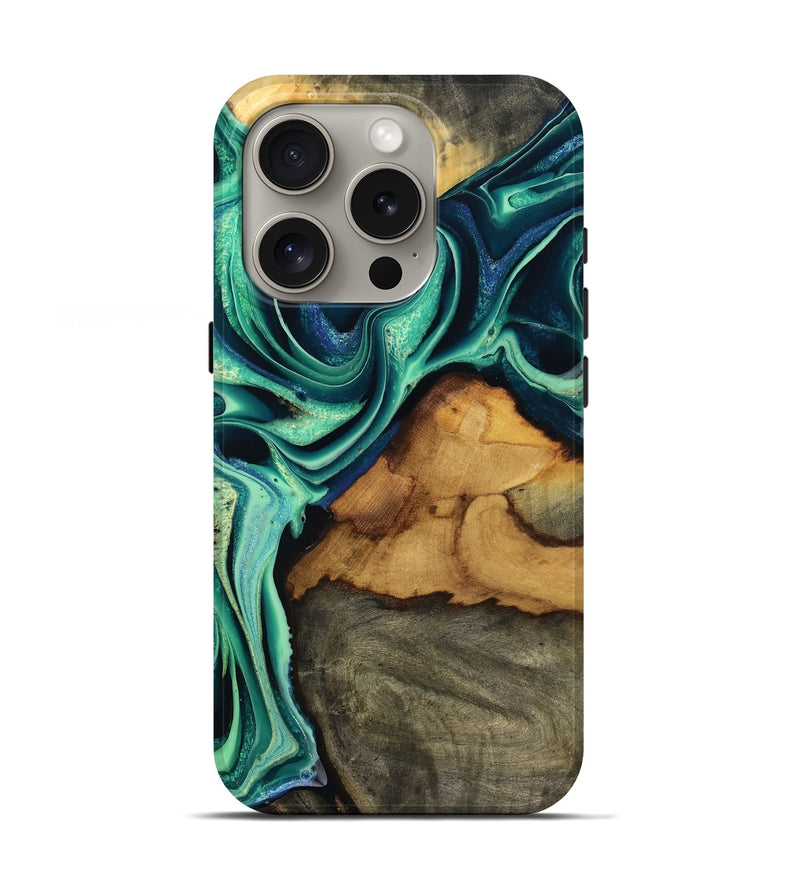 iPhone 16 Pro Wood Live Edge Phone Case - Jream (Green, 801119)