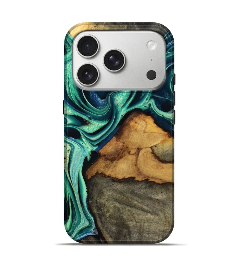 iPhone 17 Pro Wood Live Edge Phone Case - Jream (Green, 801119)