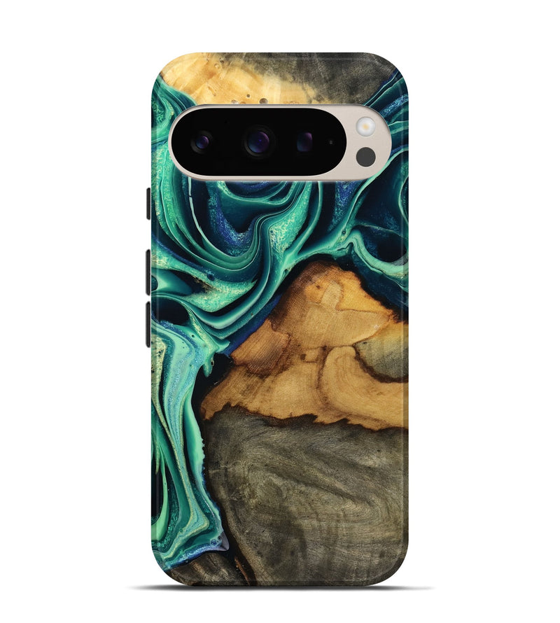 Pixel 9 Pro Wood Live Edge Phone Case - Jream (Green, 801119)