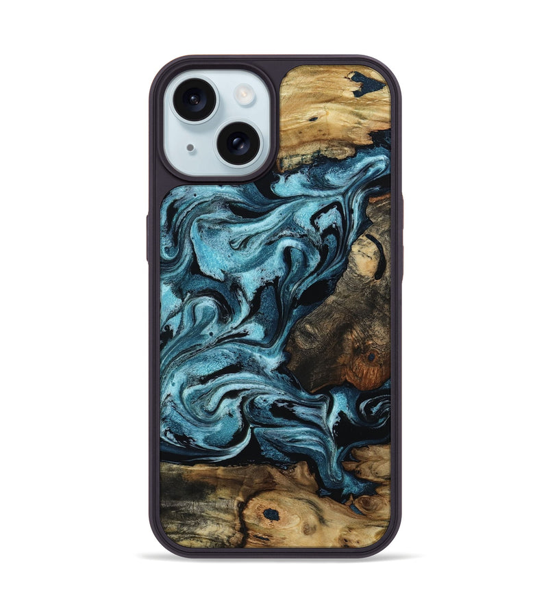 iPhone 15 Wood Phone Case - Cade (Blue, 801226)
