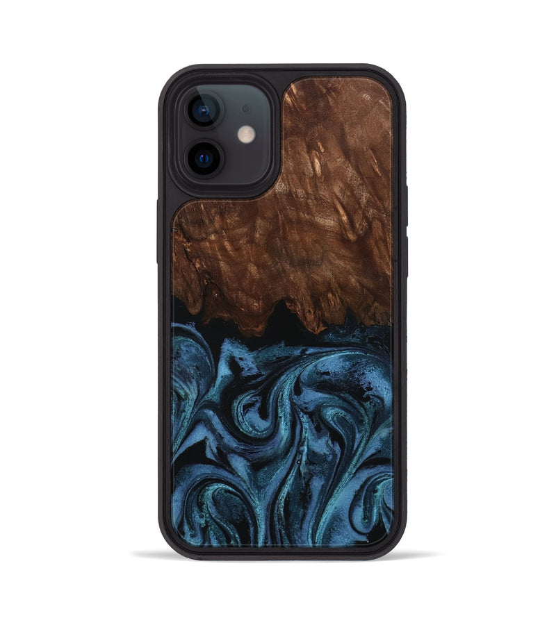 iPhone 12 Wood Phone Case - Lian (Blue, 801227)