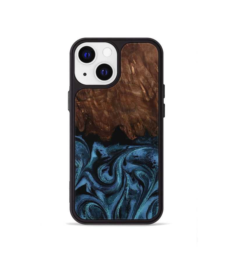 iPhone 13 mini Wood Phone Case - Lian (Blue, 801227)