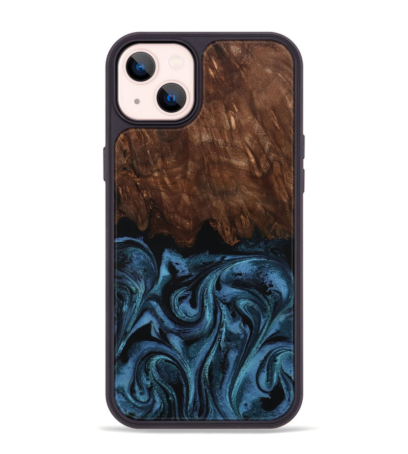 iPhone 14 Plus Wood Phone Case - Lian (Blue, 801227)