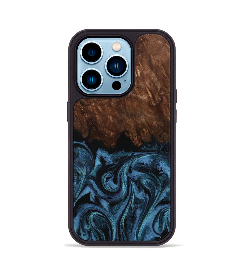 iPhone 14 Pro Wood Phone Case - Lian (Blue, 801227)