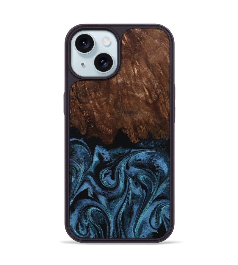 iPhone 15 Wood Phone Case - Lian (Blue, 801227)