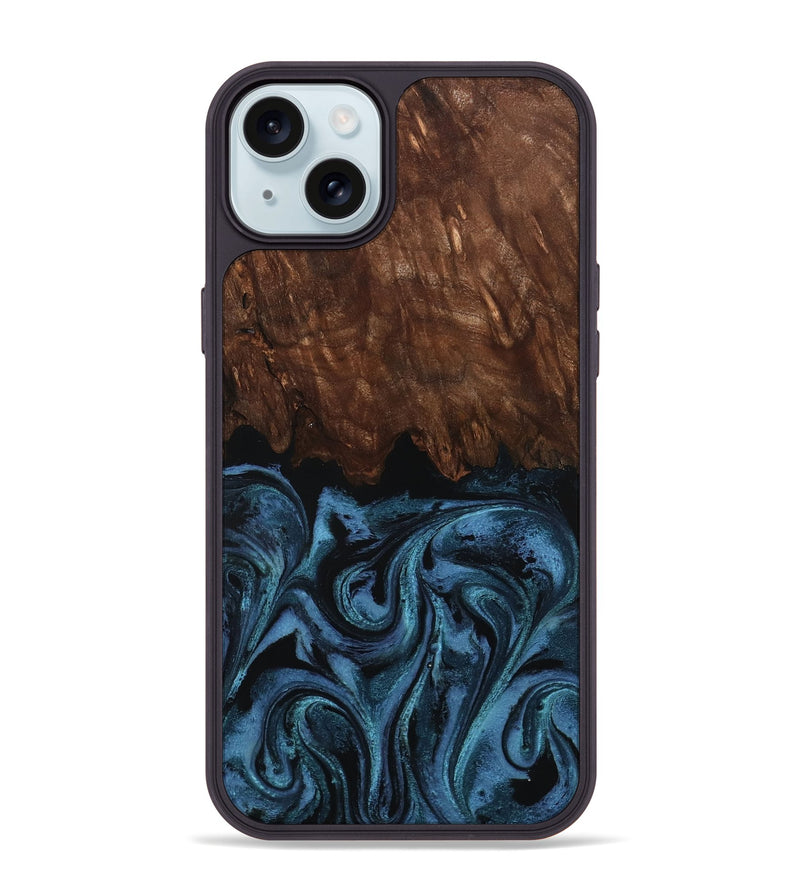 iPhone 15 Plus Wood Phone Case - Lian (Blue, 801227)