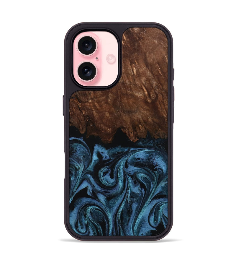 iPhone 16 Wood Phone Case - Lian (Blue, 801227)
