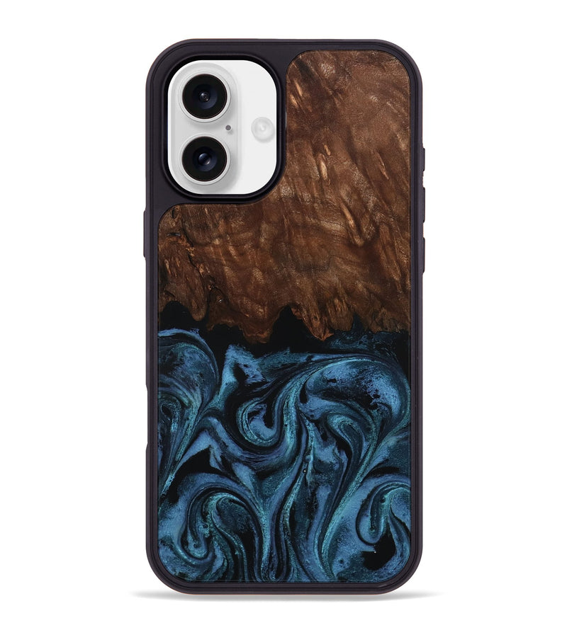 iPhone 16 Plus Wood Phone Case - Lian (Blue, 801227)