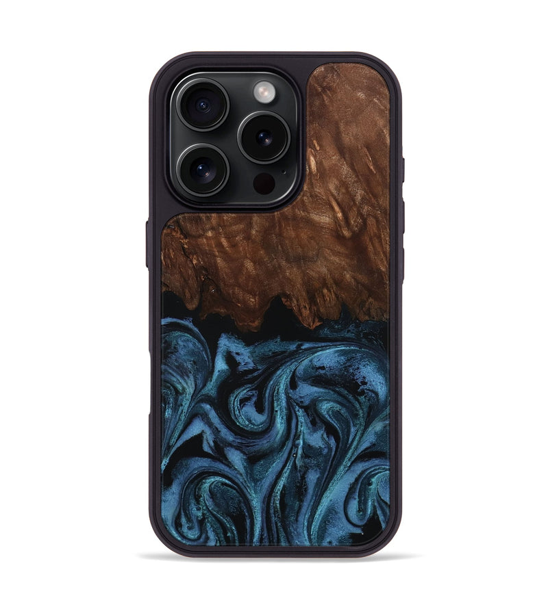 iPhone 16 Pro Wood Phone Case - Lian (Blue, 801227)