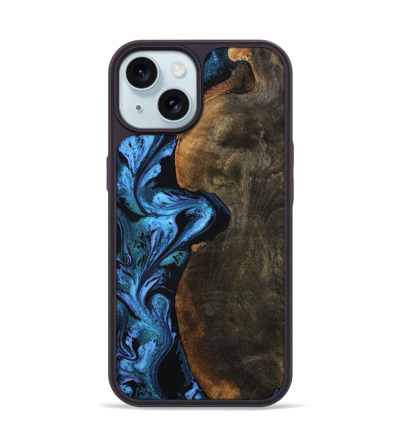 iPhone 15 Wood Phone Case - Tamia (Blue, 801228)
