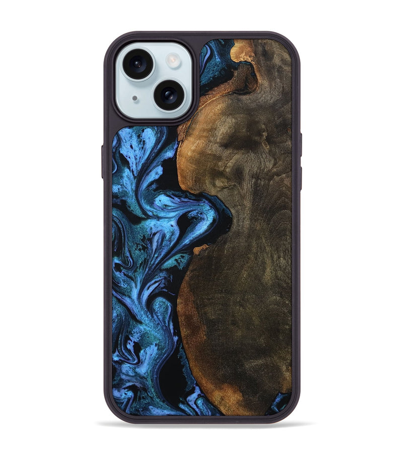 iPhone 15 Plus Wood Phone Case - Tamia (Blue, 801228)