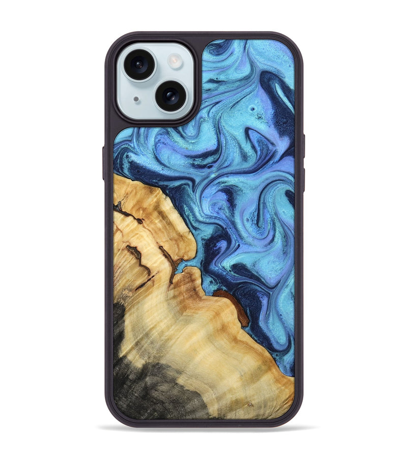 iPhone 15 Plus Wood Phone Case - Karrie (Blue, 801231)