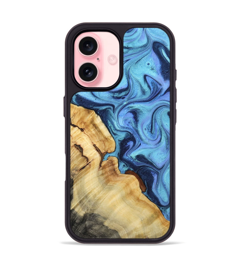 iPhone 16 Wood Phone Case - Karrie (Blue, 801231)