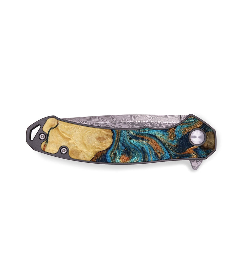 EDC Wood Pocket Knife - Darwin (Teal & Gold, 801312)