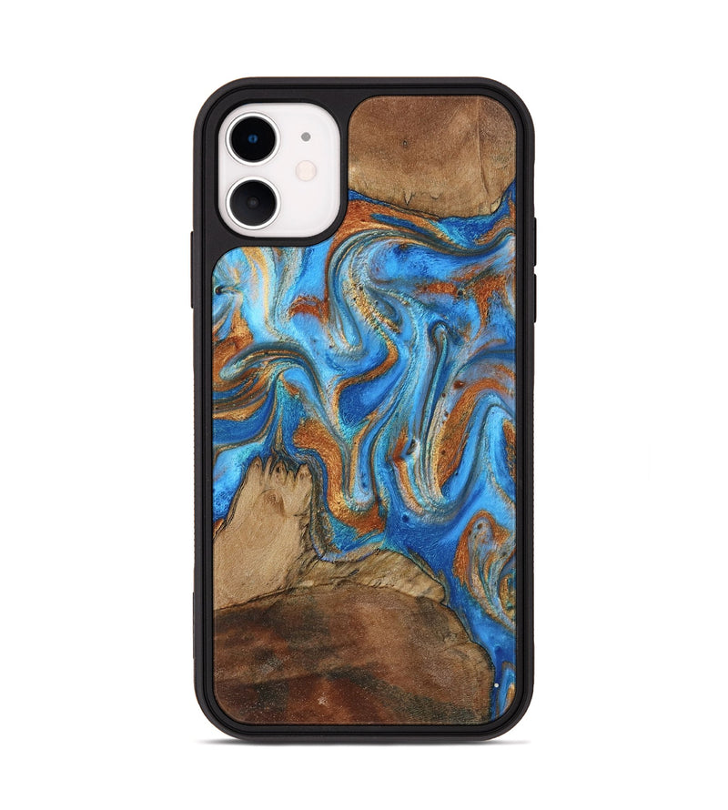 iPhone 11 Wood Phone Case - Jayde (Teal & Gold, 801313)