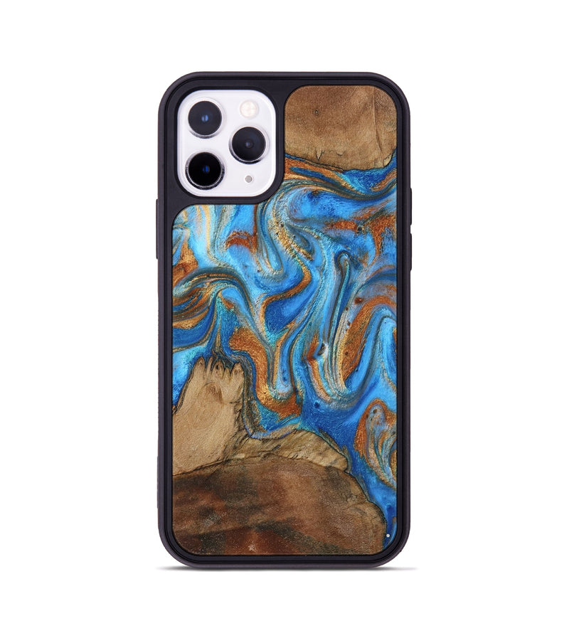 iPhone 11 Pro Wood Phone Case - Jayde (Teal & Gold, 801313)