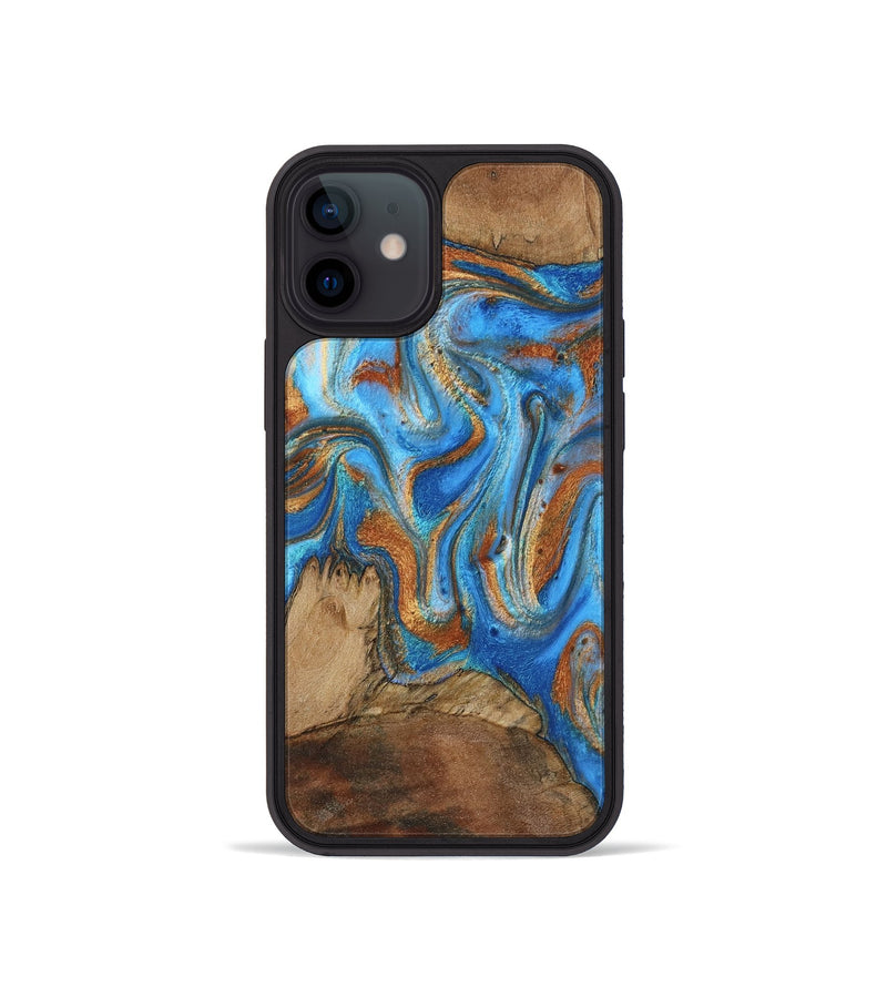 iPhone 12 mini Wood Phone Case - Jayde (Teal & Gold, 801313)