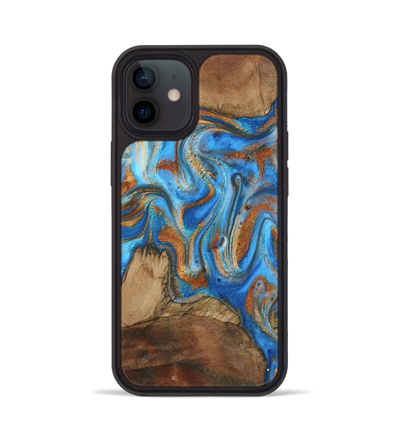 iPhone 12 Wood Phone Case - Jayde (Teal & Gold, 801313)