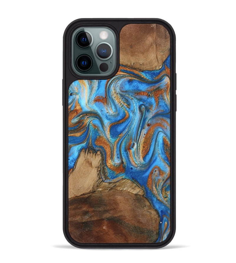 iPhone 12 Pro Max Wood Phone Case - Jayde (Teal & Gold, 801313)