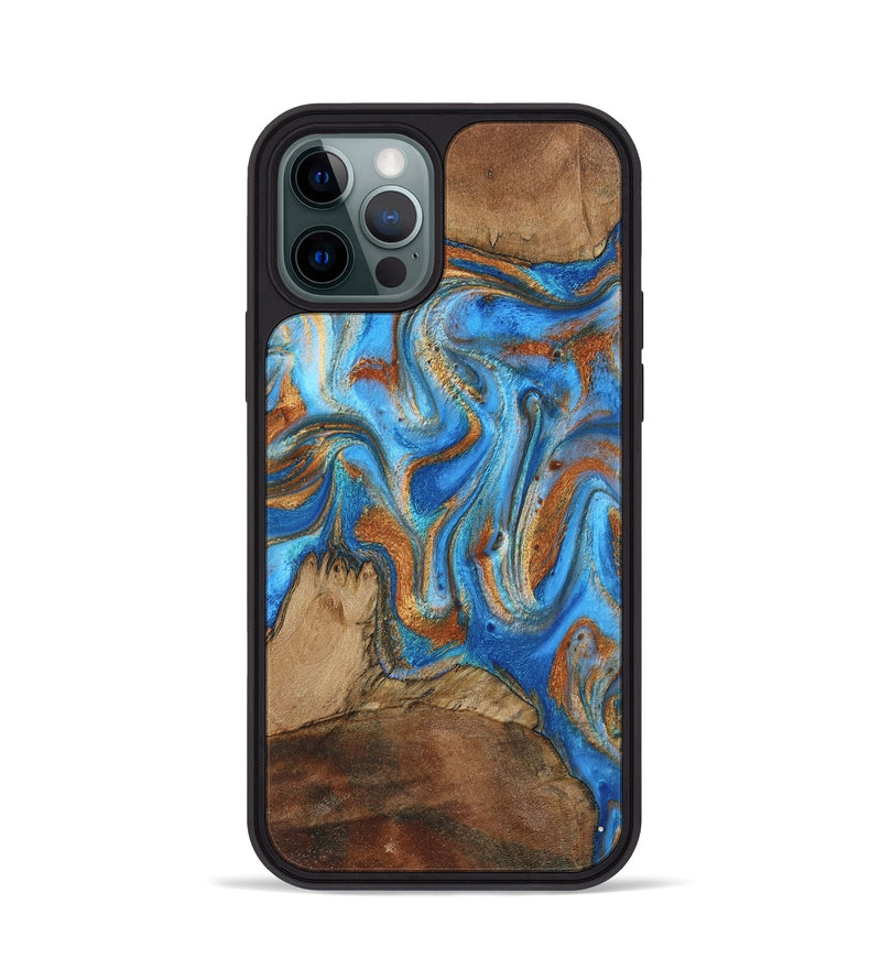 iPhone 12 Pro Wood Phone Case - Jayde (Teal & Gold, 801313)