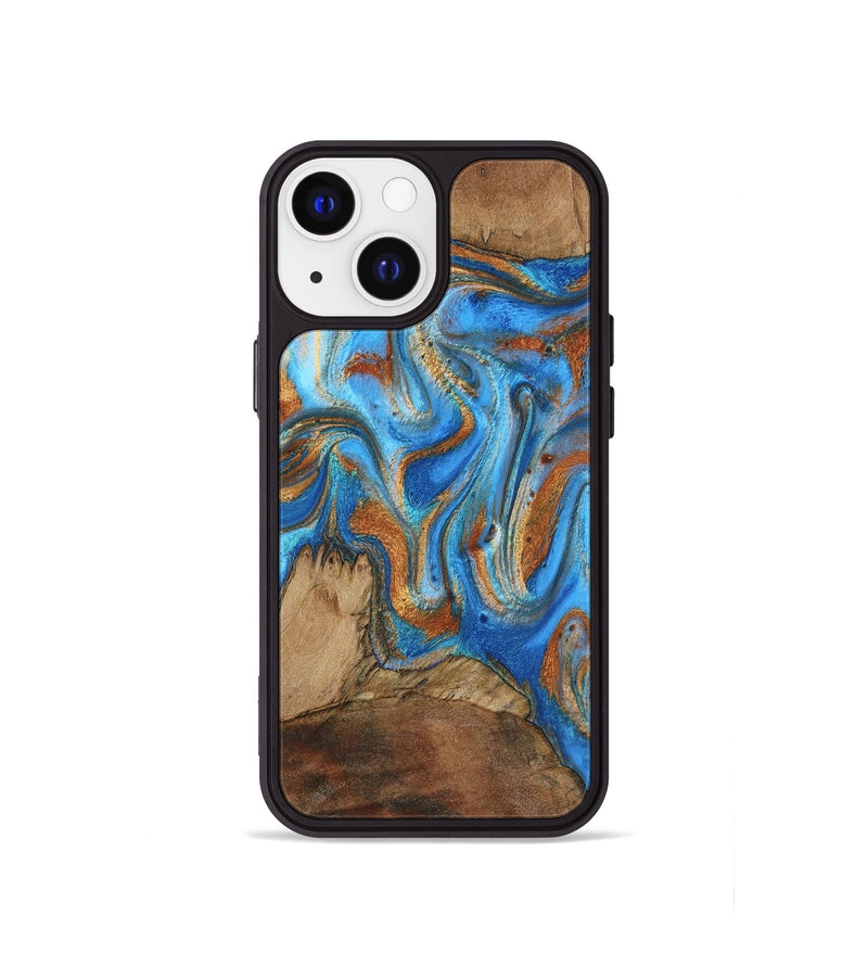 iPhone 13 mini Wood Phone Case - Jayde (Teal & Gold, 801313)