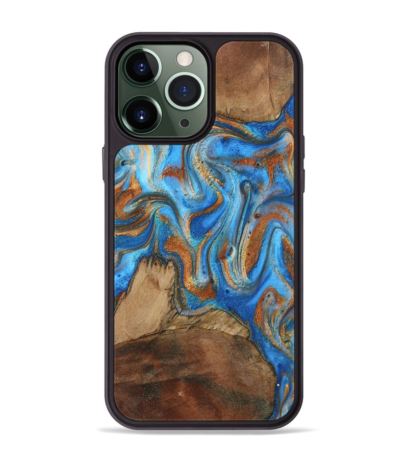 iPhone 13 Pro Max Wood Phone Case - Jayde (Teal & Gold, 801313)