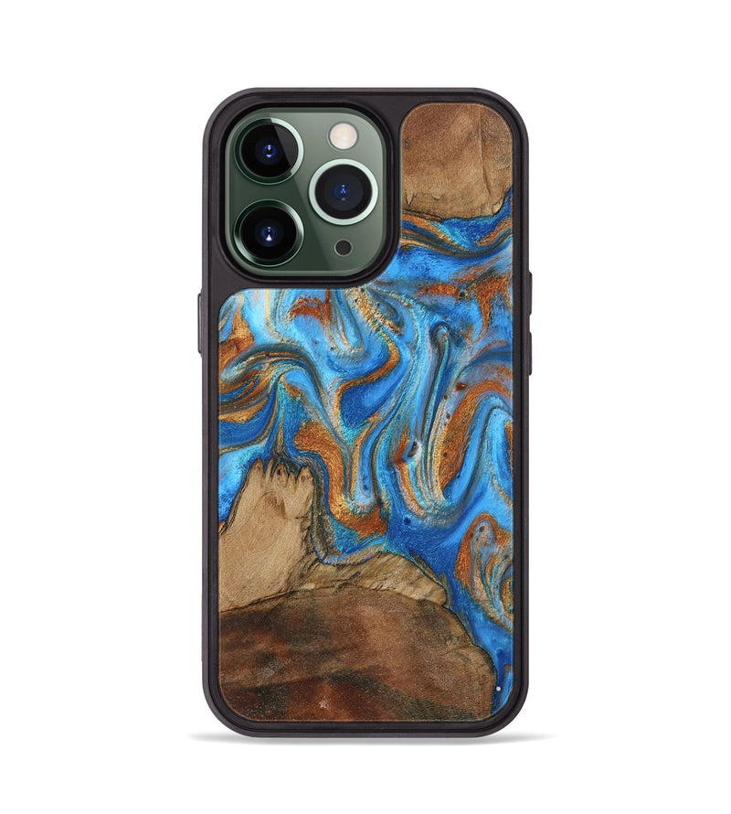 iPhone 13 Pro Wood Phone Case - Jayde (Teal & Gold, 801313)