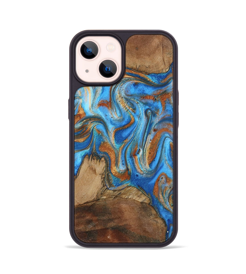 iPhone 14 Wood Phone Case - Jayde (Teal & Gold, 801313)