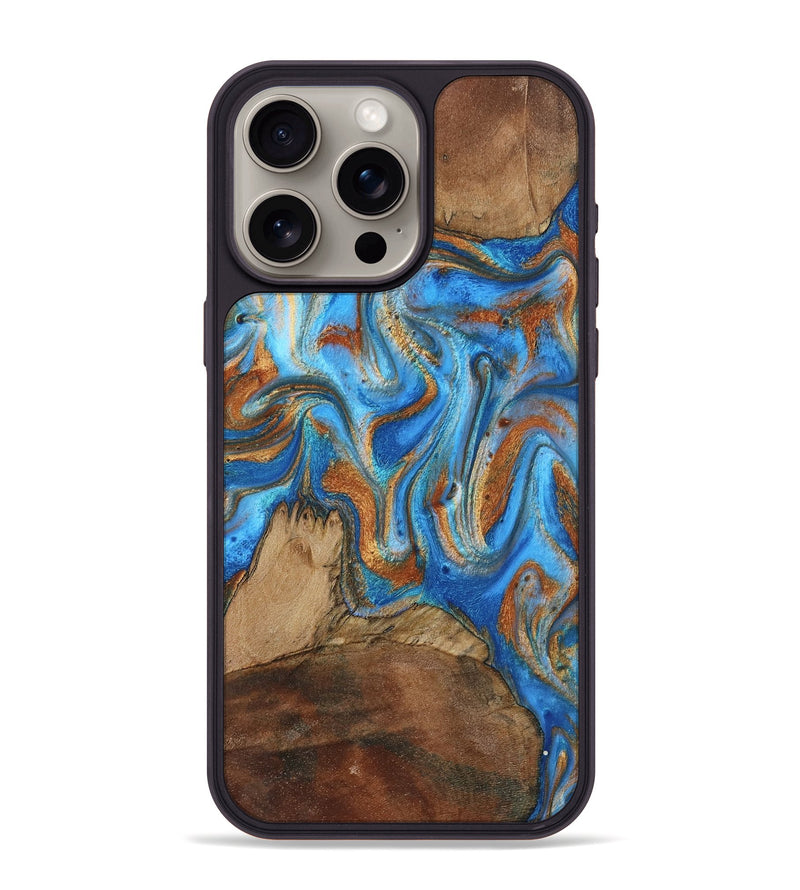 iPhone 15 Pro Max Wood Phone Case - Jayde (Teal & Gold, 801313)