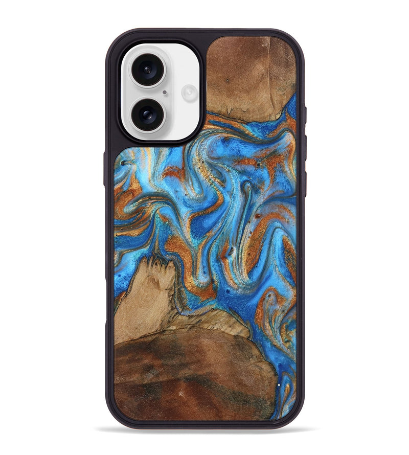 iPhone 16 Plus Wood Phone Case - Jayde (Teal & Gold, 801313)