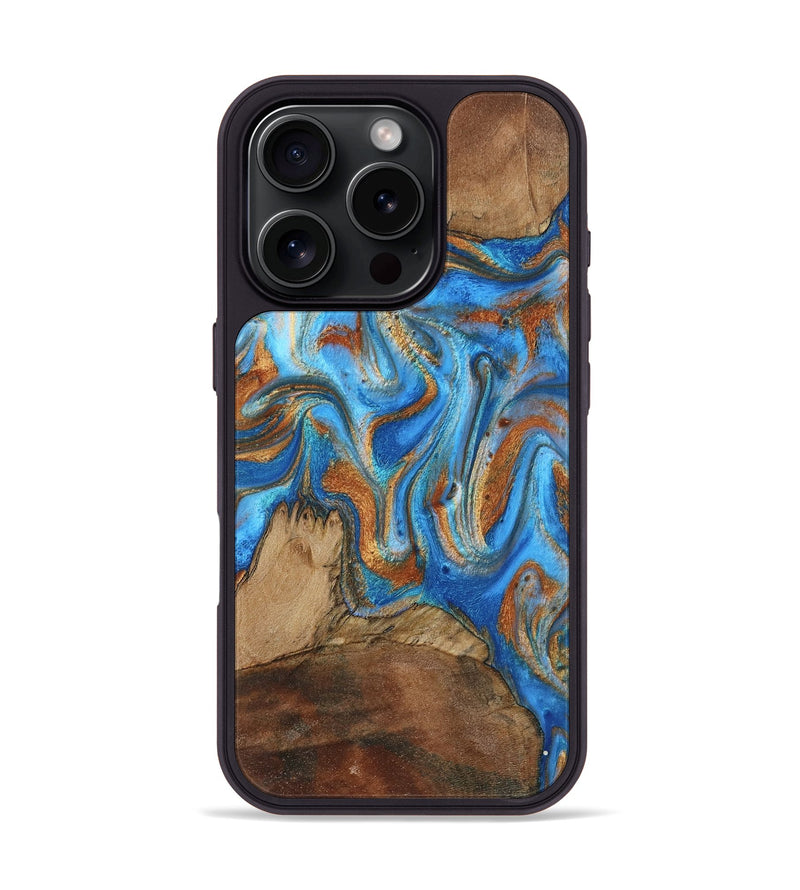 iPhone 16 Pro Wood Phone Case - Jayde (Teal & Gold, 801313)