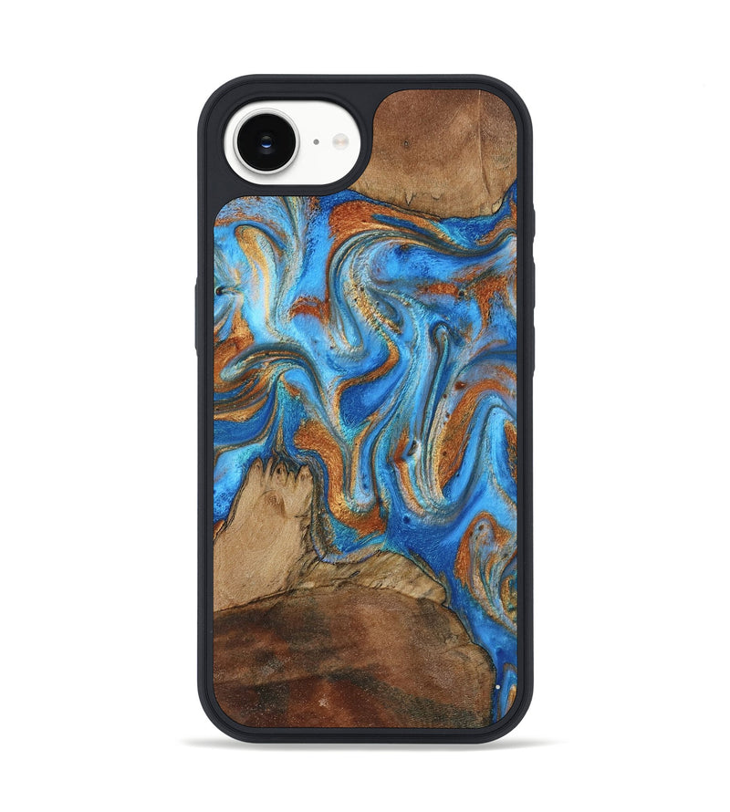 iPhone 16e Wood Phone Case - Jayde (Teal & Gold, 801313)
