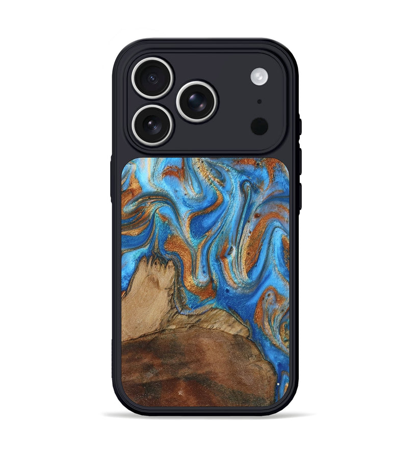 iPhone 17 Pro Wood Phone Case - Jayde (Teal & Gold, 801313)