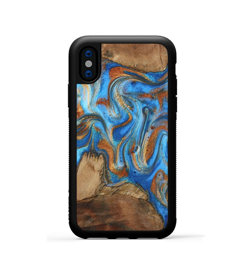 iPhone Xs Wood Phone Case - Jayde (Teal & Gold, 801313)