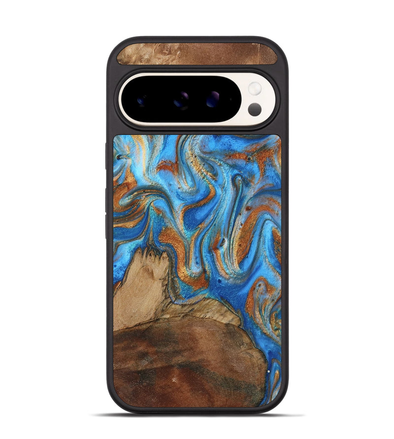Pixel 9 Wood Phone Case - Jayde (Teal & Gold, 801313)