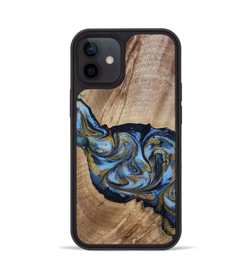 iPhone 12 Wood Phone Case - Alene (Teal & Gold, 801314)
