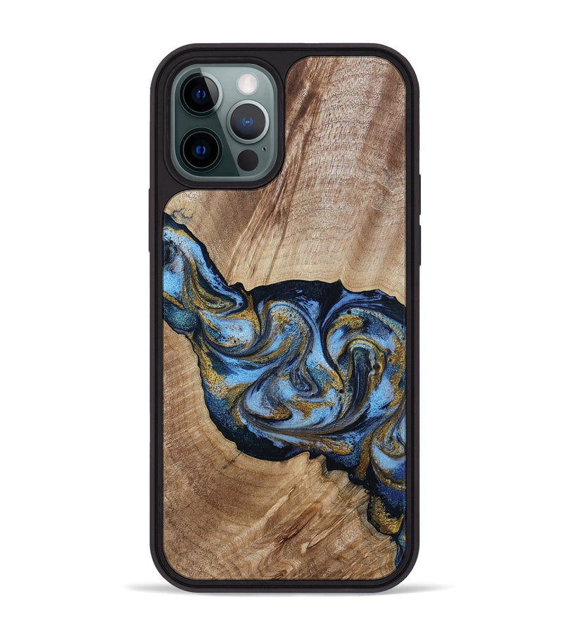 iPhone 12 Pro Max Wood Phone Case - Alene (Teal & Gold, 801314)