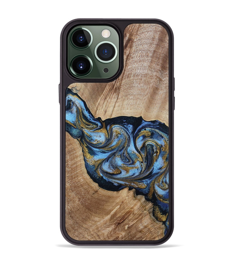 iPhone 13 Pro Max Wood Phone Case - Alene (Teal & Gold, 801314)