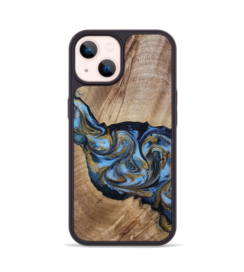 iPhone 14 Wood Phone Case - Alene (Teal & Gold, 801314)