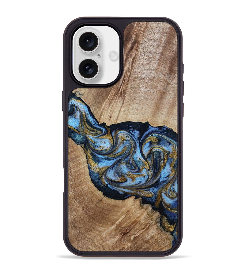 iPhone 16 Plus Wood Phone Case - Alene (Teal & Gold, 801314)