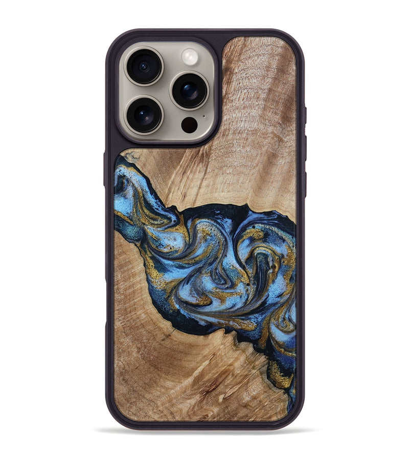 iPhone 16 Pro Max Wood Phone Case - Alene (Teal & Gold, 801314)