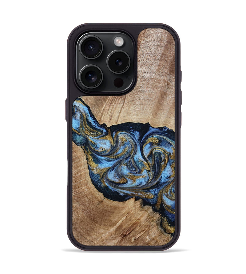 iPhone 16 Pro Wood Phone Case - Alene (Teal & Gold, 801314)