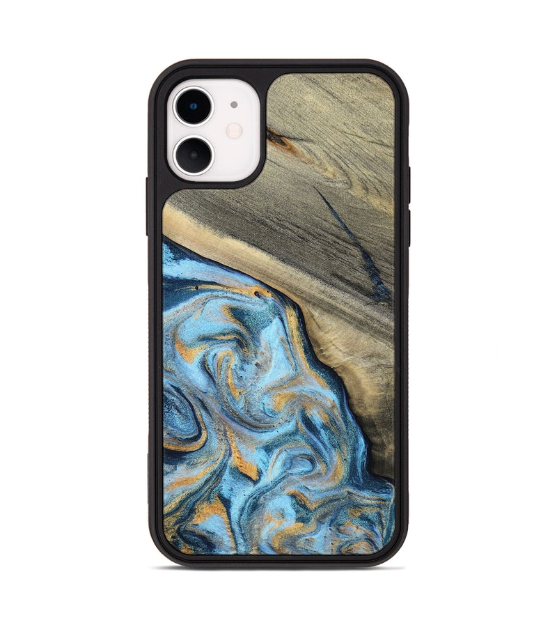 iPhone 11 Wood Phone Case - Leia (Teal & Gold, 801317)