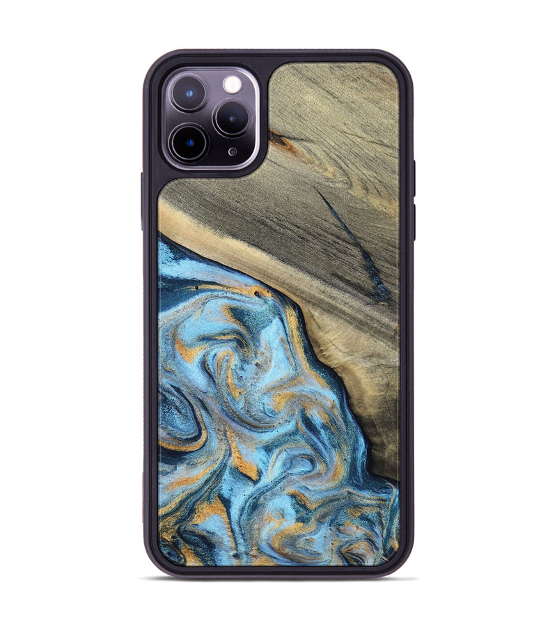 iPhone 11 Pro Max Wood Phone Case - Leia (Teal & Gold, 801317)