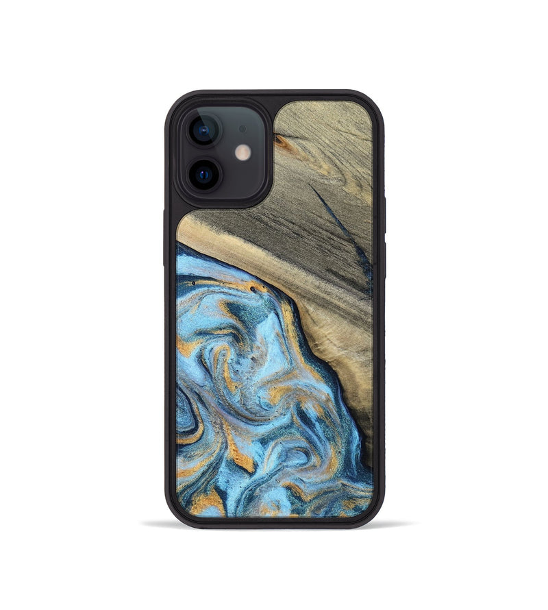 iPhone 12 mini Wood Phone Case - Leia (Teal & Gold, 801317)